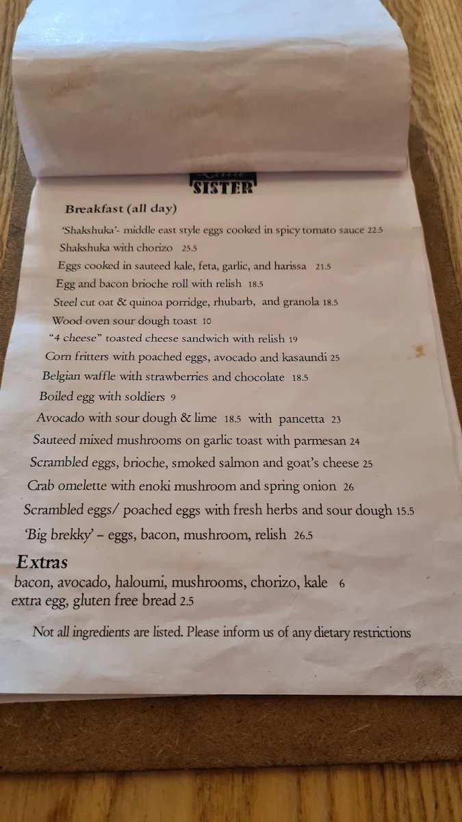 Menu, One Little Sister