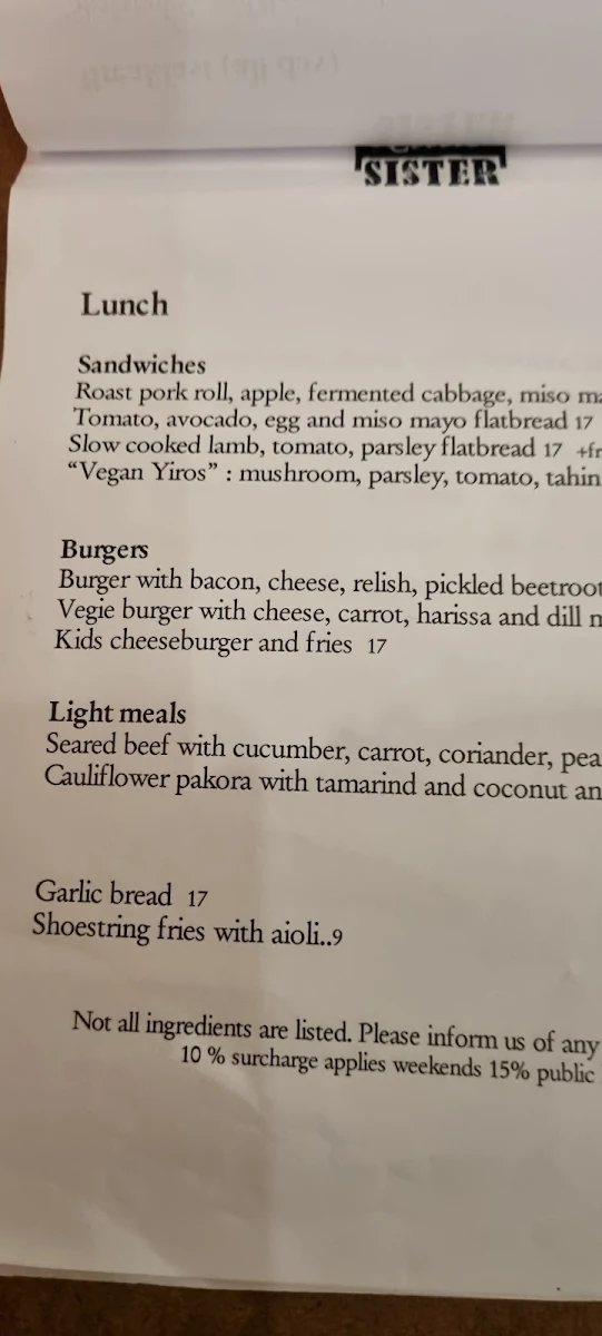 Menu, One Little Sister