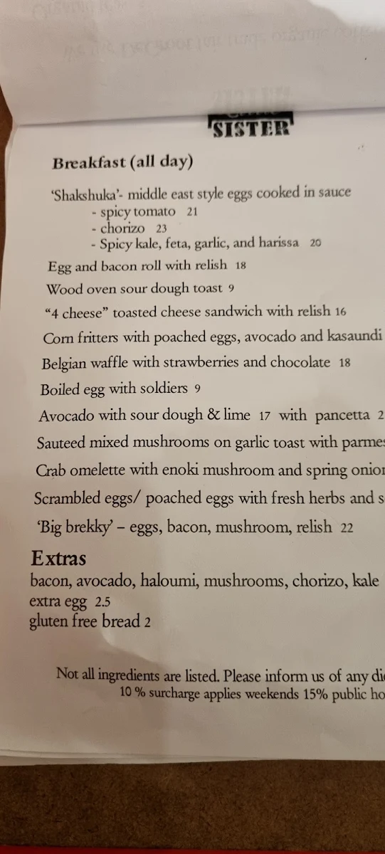 Menu, One Little Sister