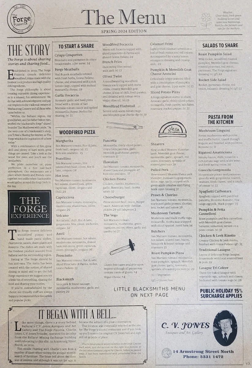 Menu, The Forge Pizzeria