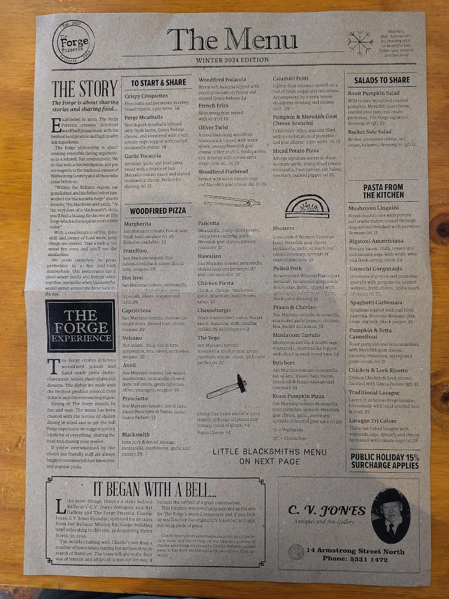 Menu, The Forge Pizzeria