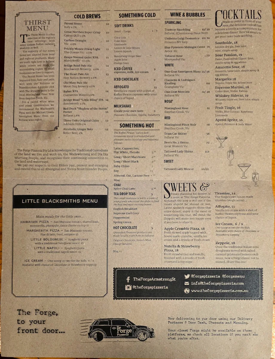 Menu, The Forge Pizzeria