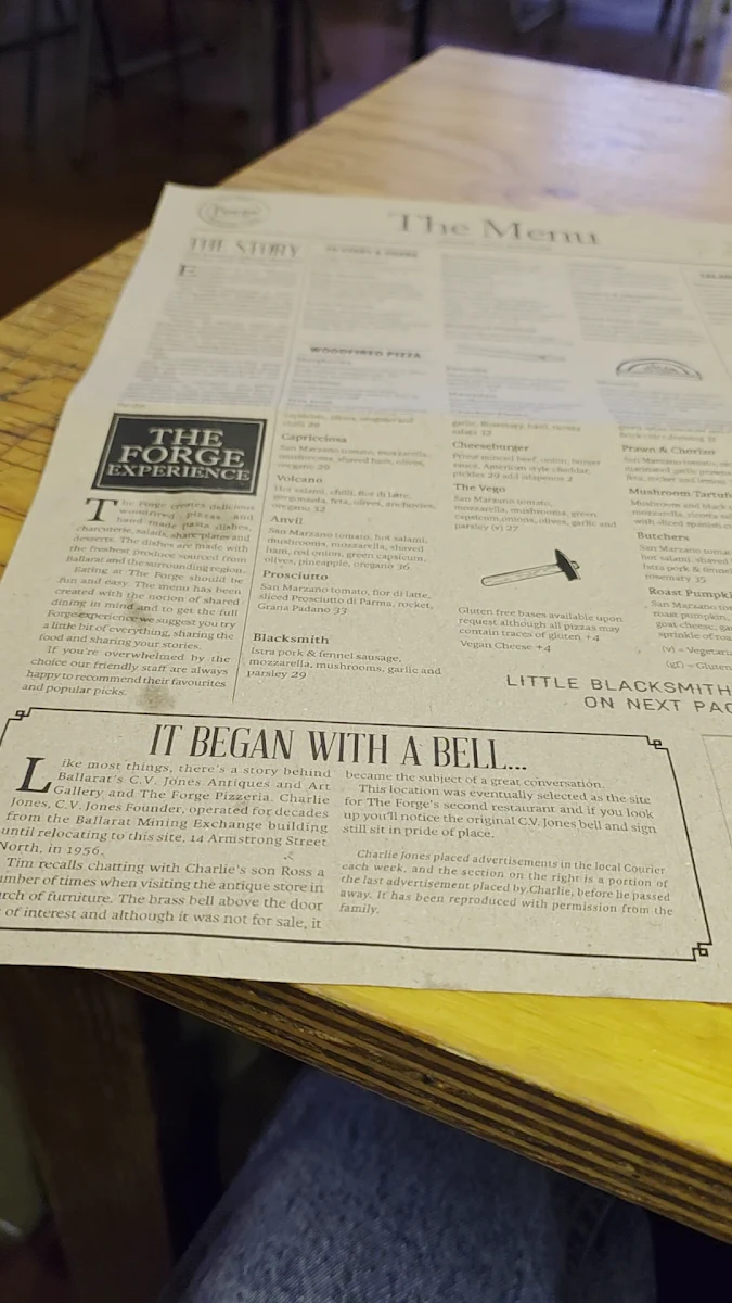 Menu, The Forge Pizzeria