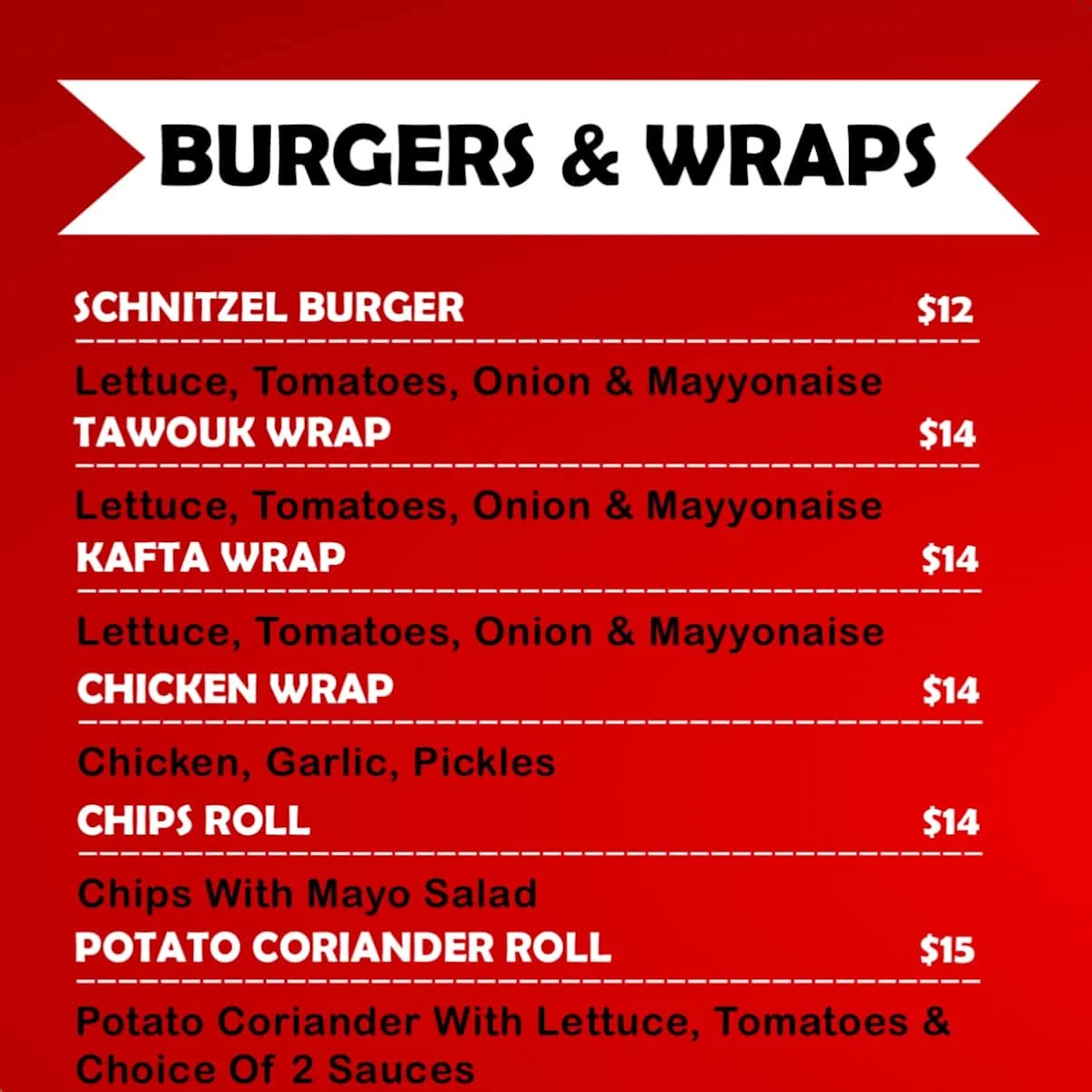 Menu, Charcoal YumYum Chicken