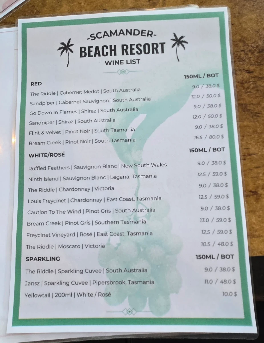 Menu, Beaches Ocean View Eatery