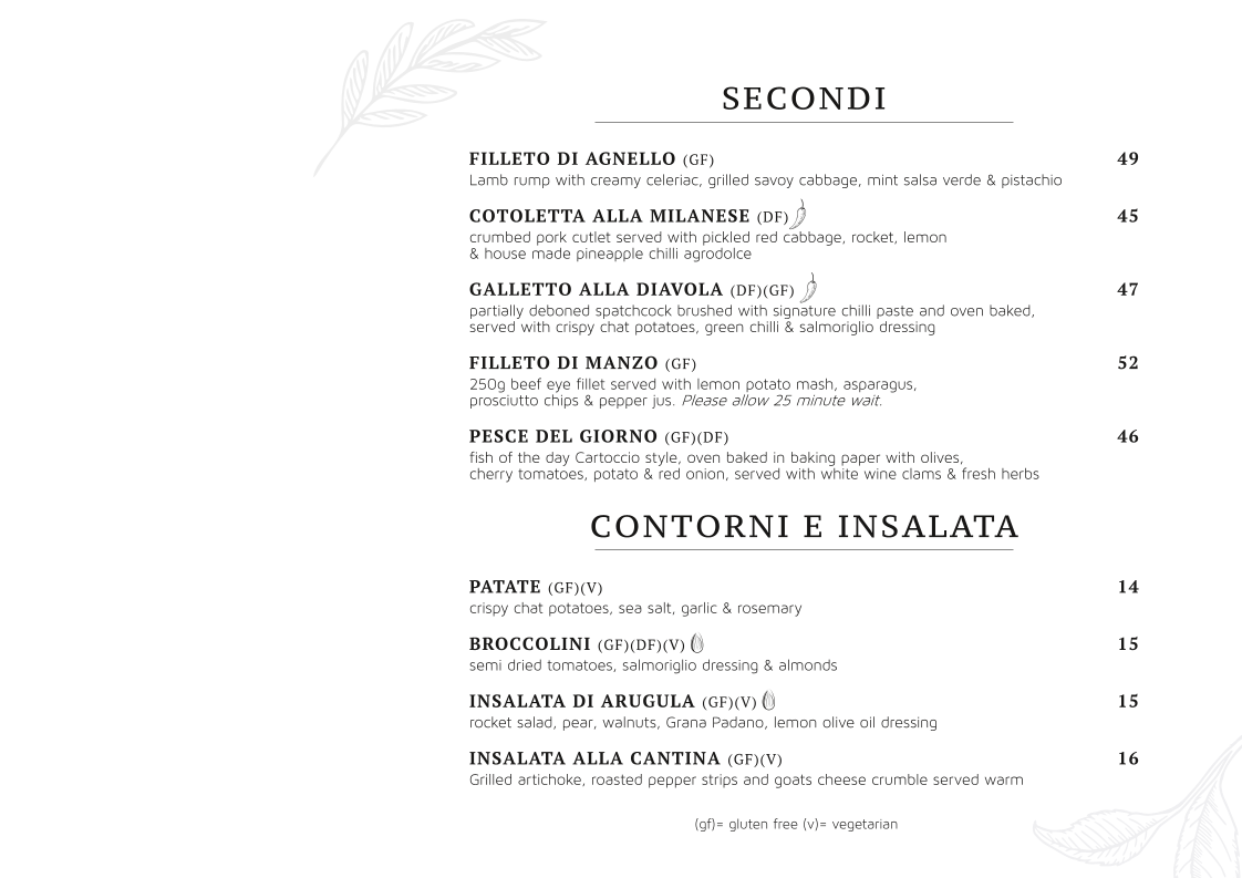 Menu, La Cantina Italian Restaurant