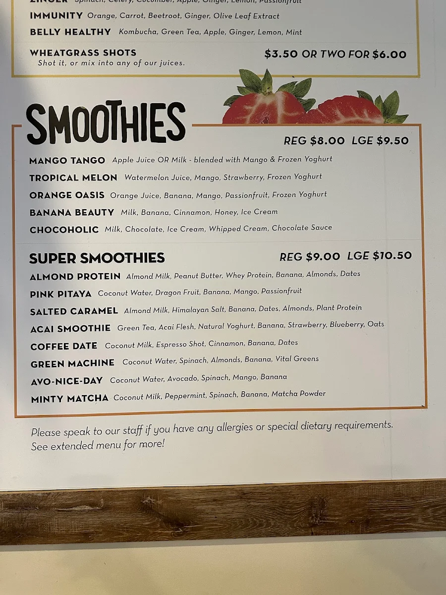 Menu, Squeeze Me North Ward