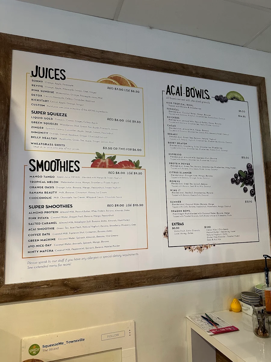 Menu, Squeeze Me North Ward