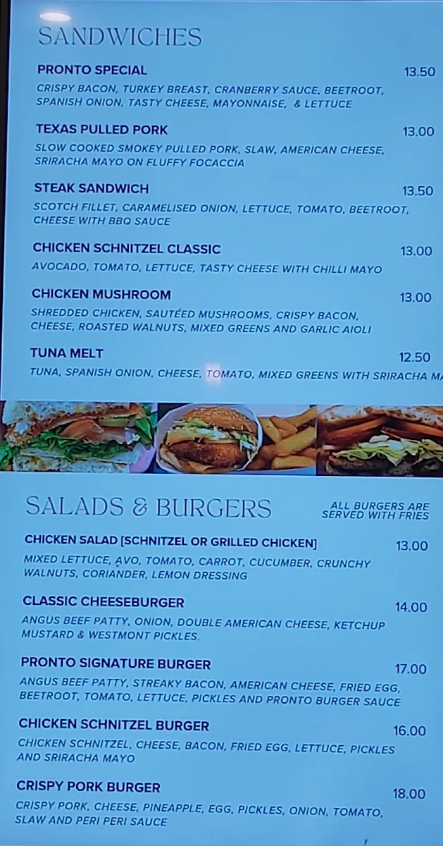 Menu, Bar Pronto