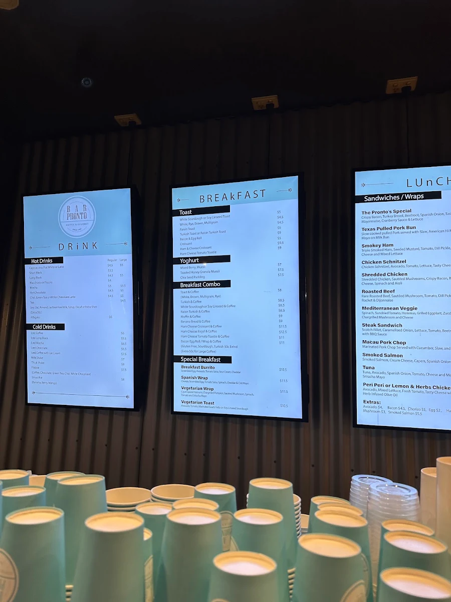 Menu, Bar Pronto