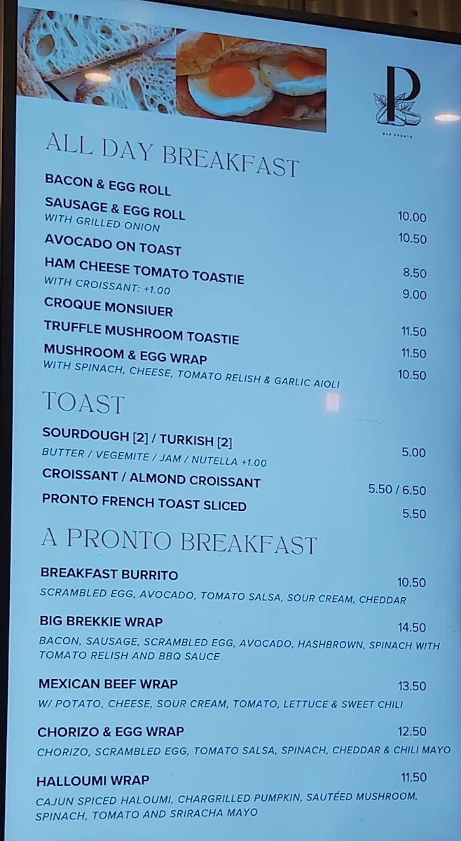 Menu, Bar Pronto