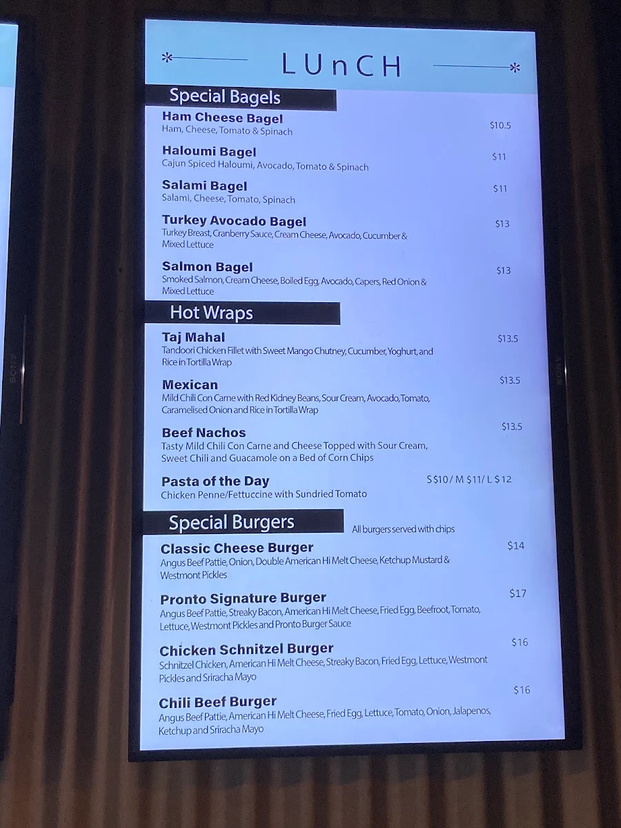 Menu, Bar Pronto