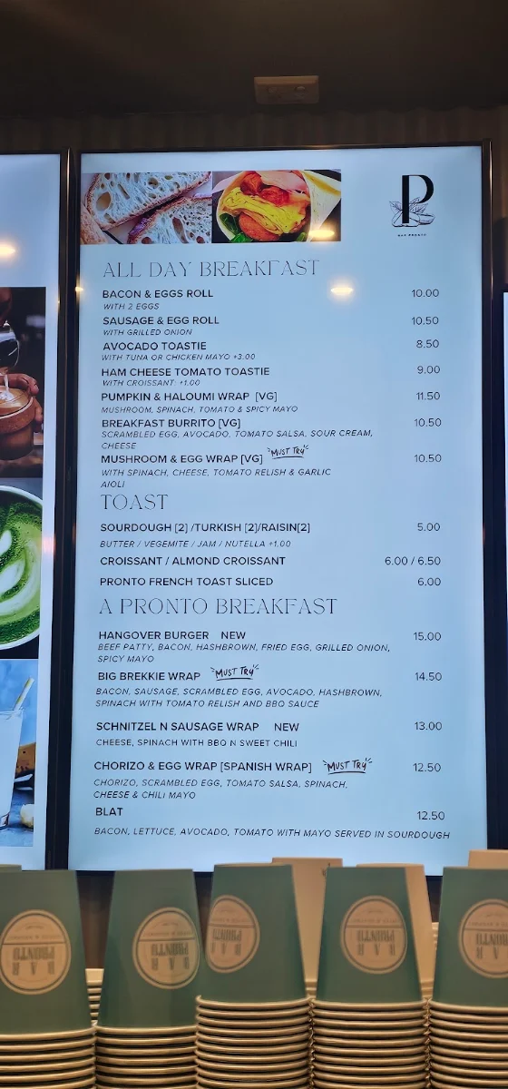 Menu, Bar Pronto
