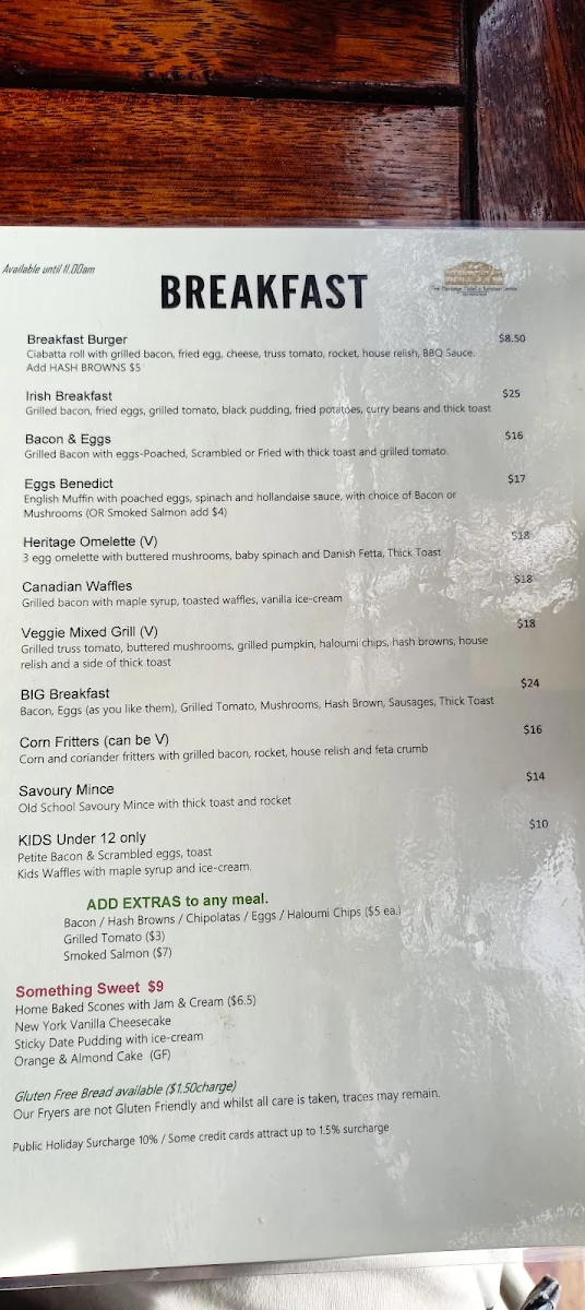 Menu, Heritage Hotel & Function Centre