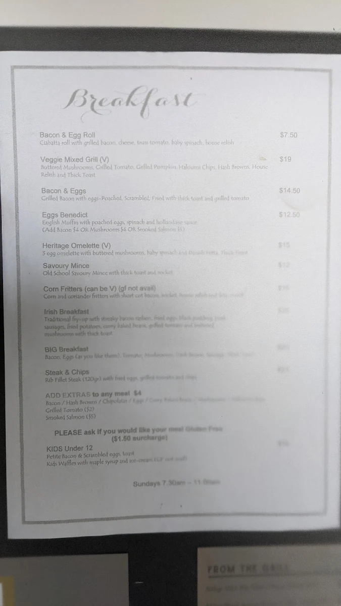 Menu, Heritage Hotel & Function Centre