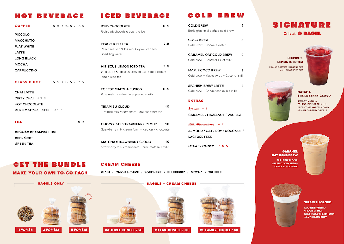Menu, O Bagel Southport