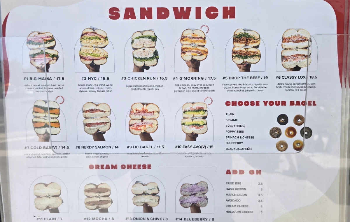 Menu, O Bagel Southport