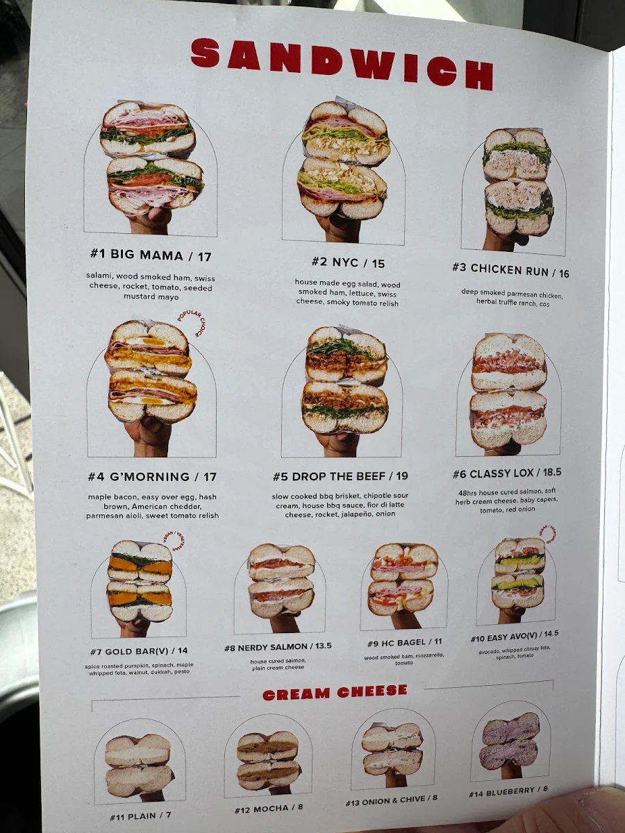 Menu, O Bagel Southport