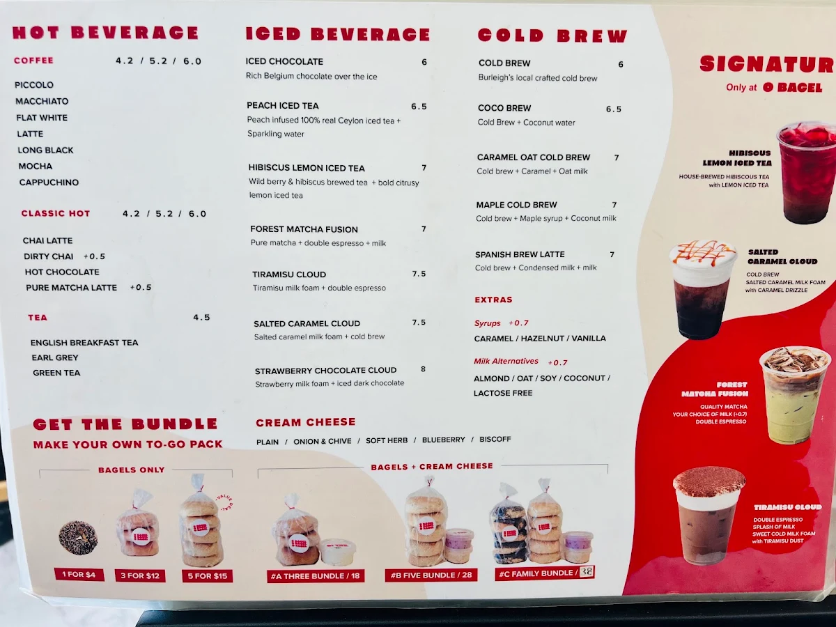 Menu, O Bagel Southport