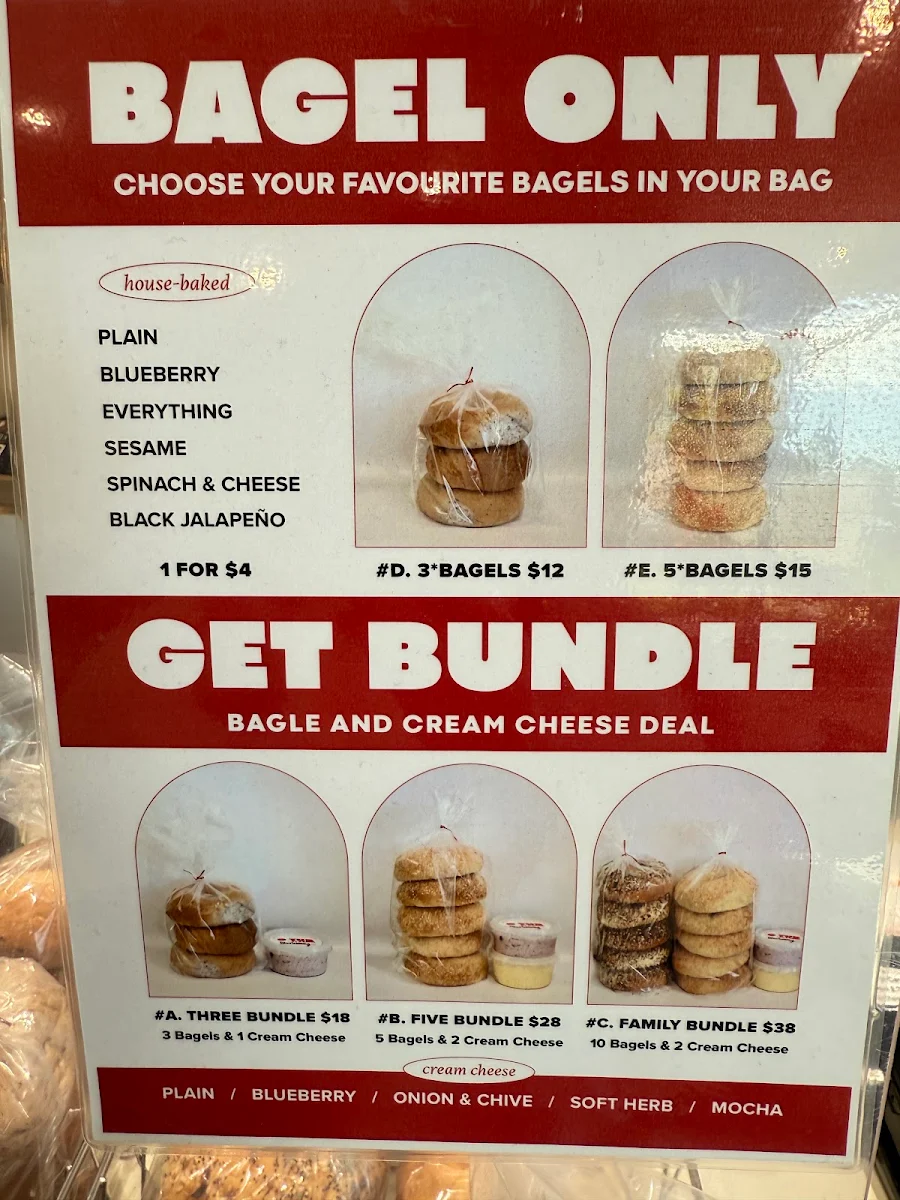Menu, O Bagel Southport
