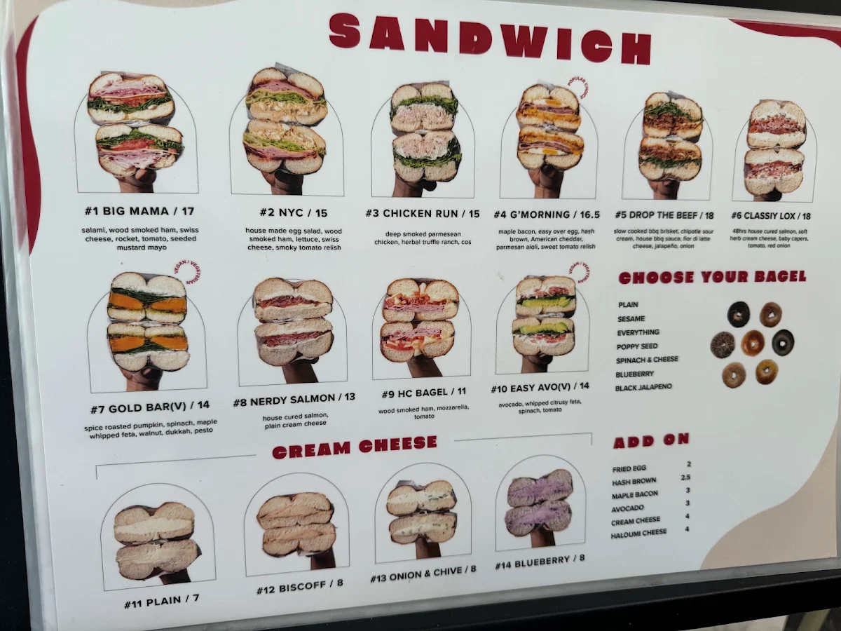 Menu, O Bagel Southport