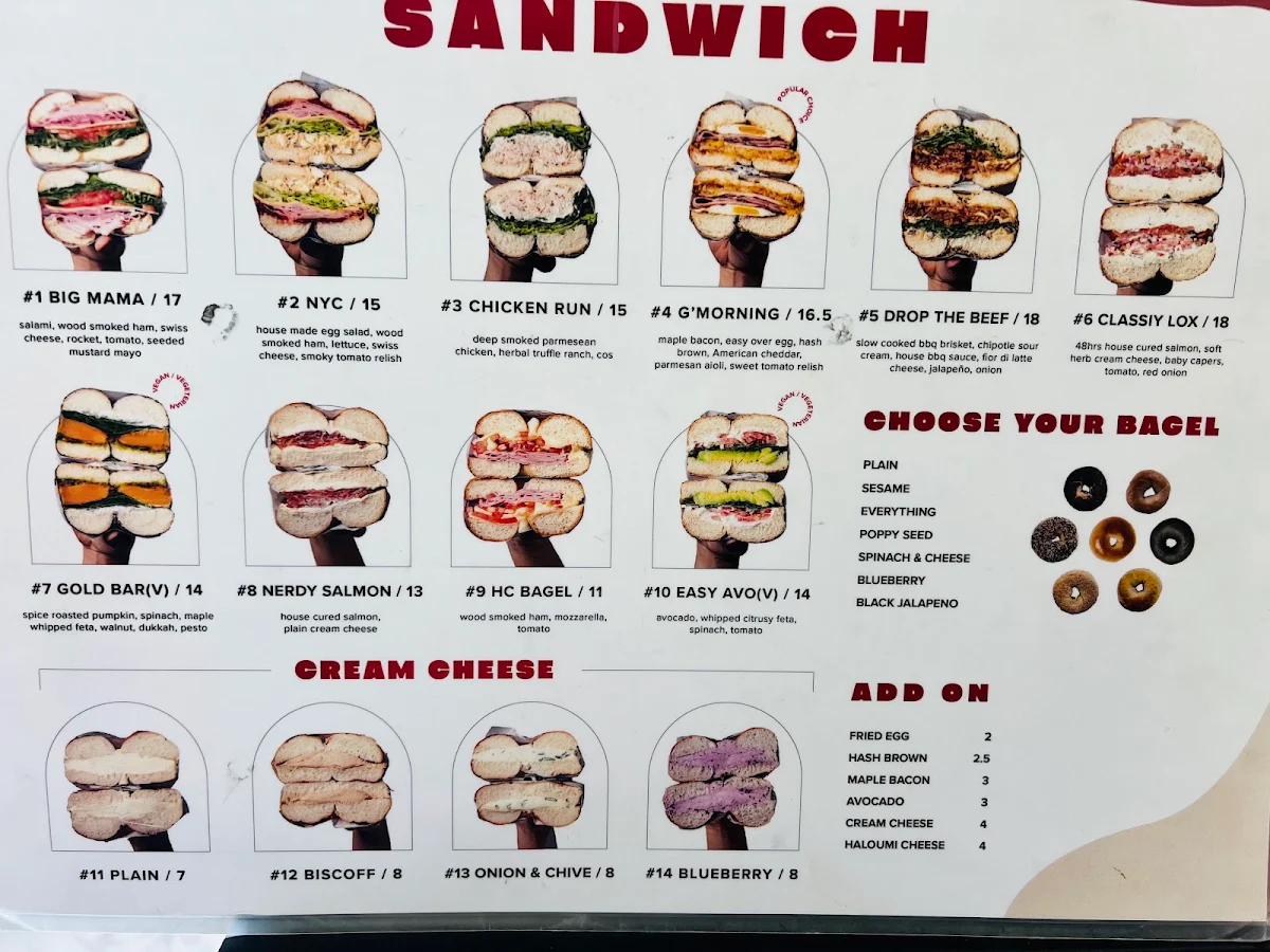 Menu, O Bagel Southport