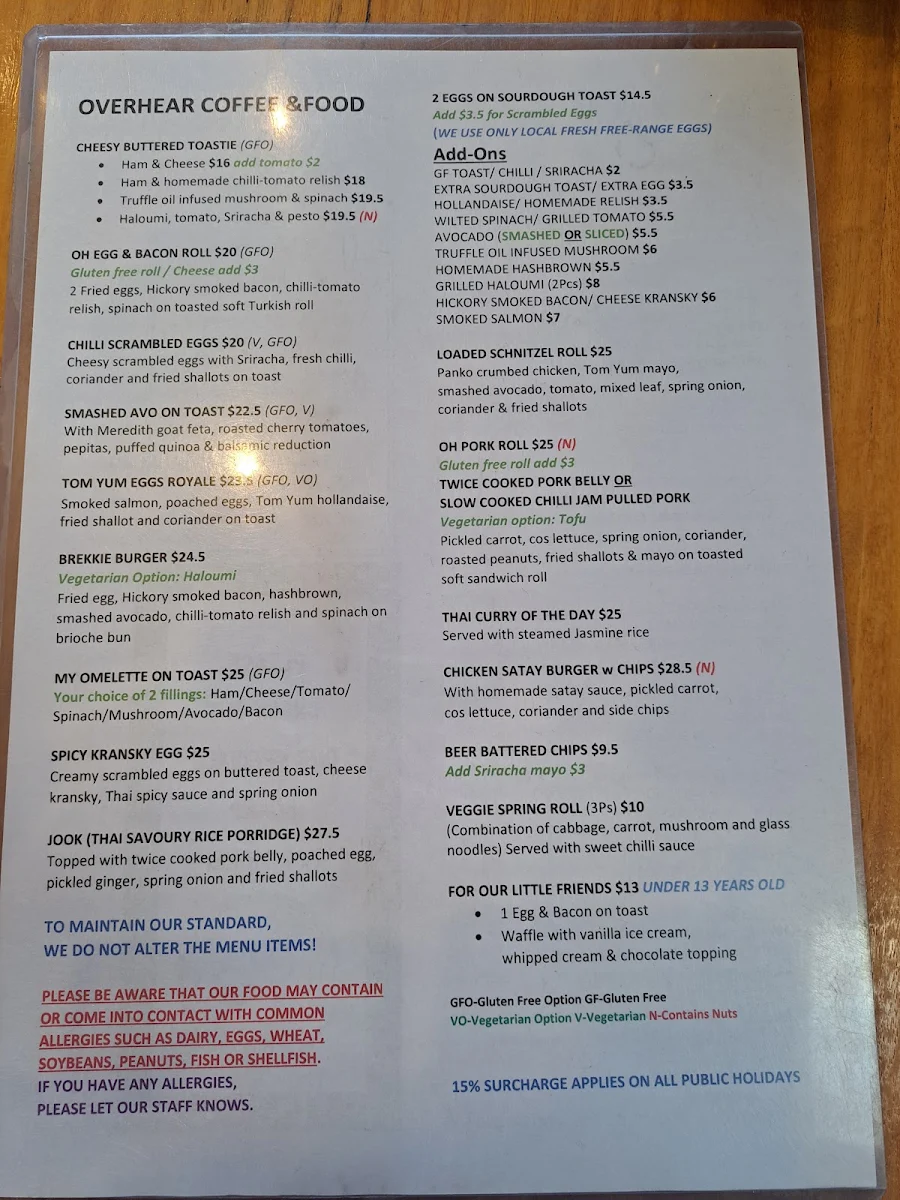 Menu, Overhear Coffee & Food