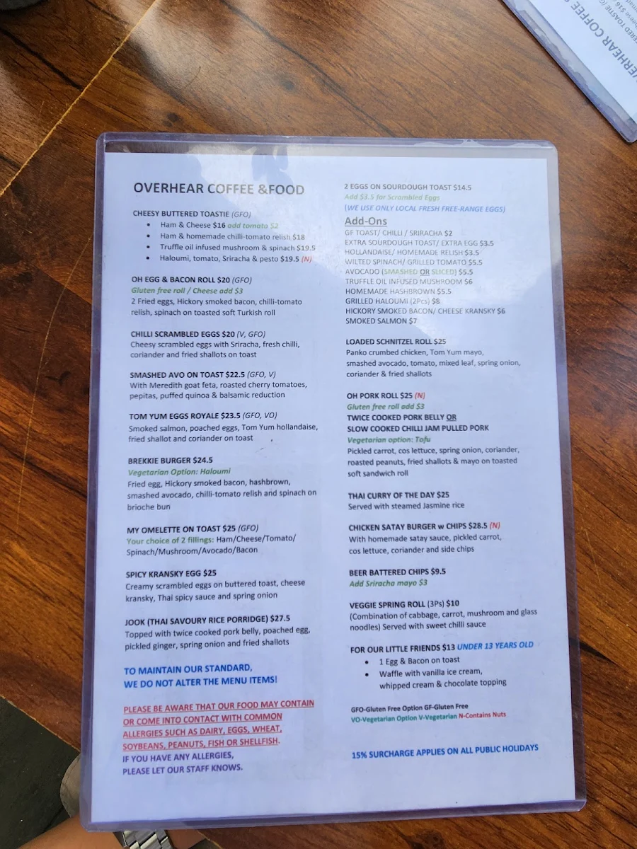 Menu, Overhear Coffee & Food