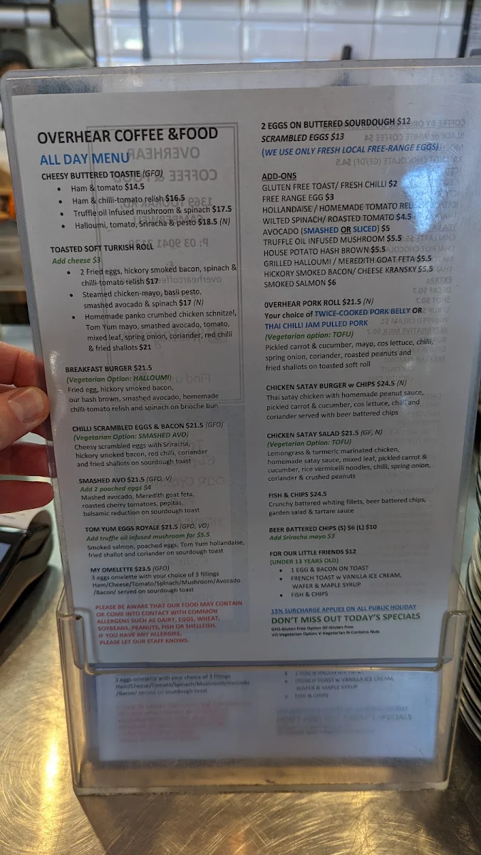 Menu, Overhear Coffee & Food