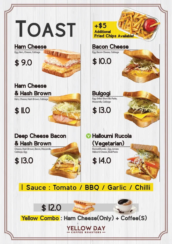 Menu, YELLOW DAY COFFEE ROASTERS