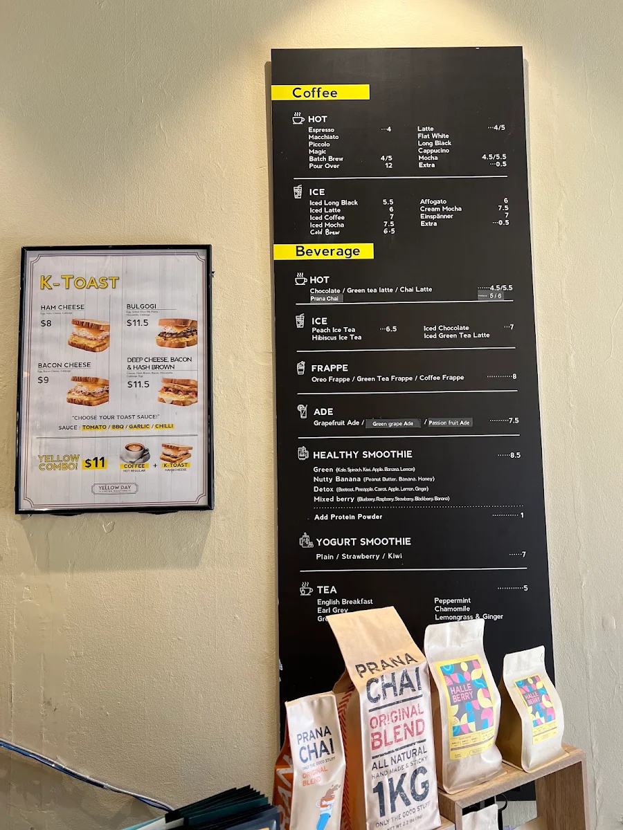 Menu, YELLOW DAY COFFEE ROASTERS