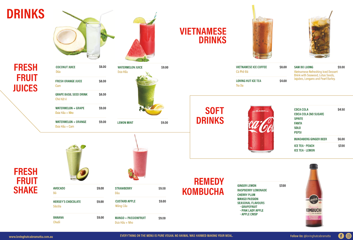 Menu, Loving Hut Cabramatta