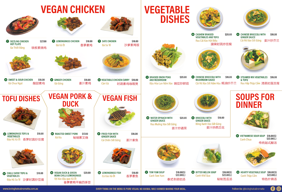 Menu, Loving Hut Cabramatta