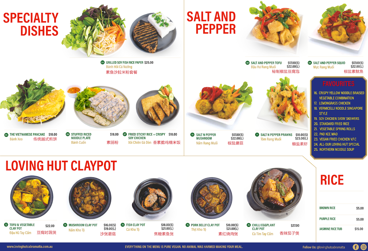 Menu, Loving Hut Cabramatta