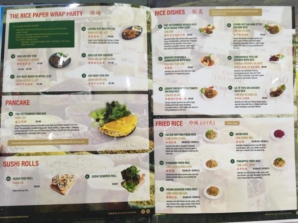 Menu, Loving Hut Cabramatta