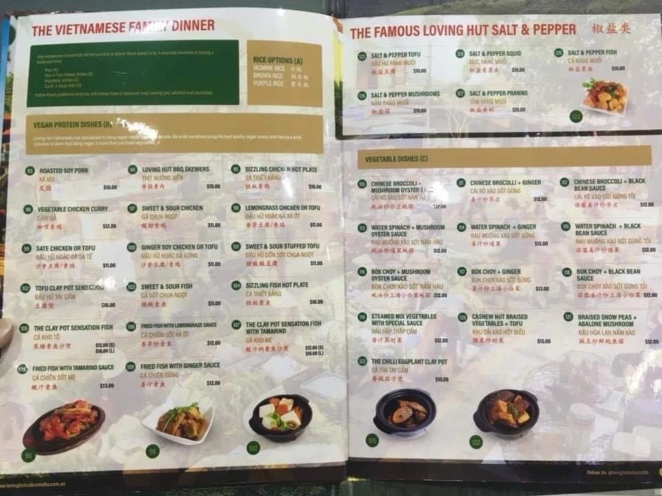 Menu, Loving Hut Cabramatta