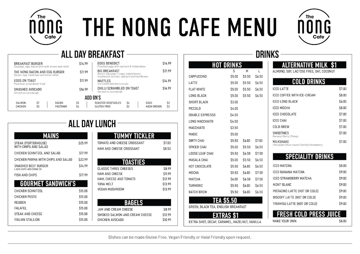 Menu, The Nong Cafe