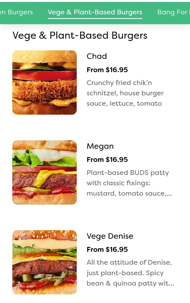 Menu, Huxtaburger Collingwood