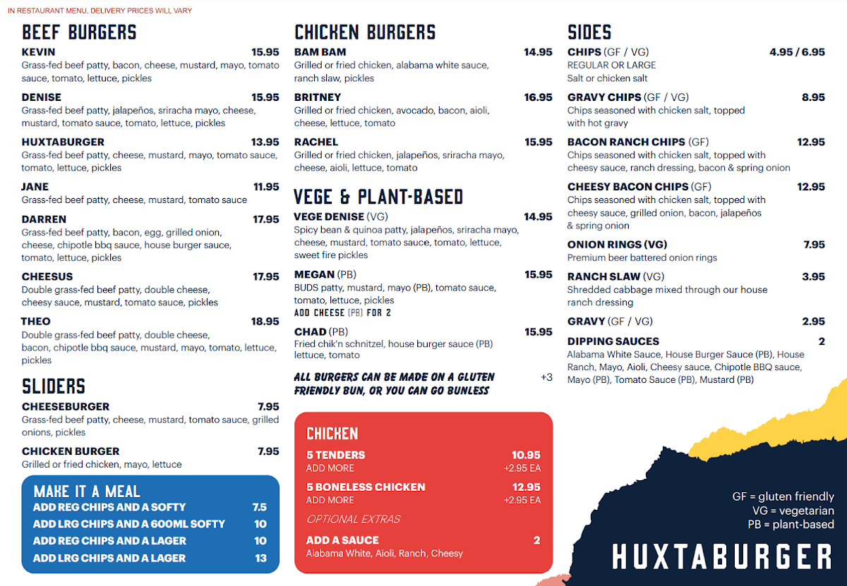 Menu, Huxtaburger Collingwood