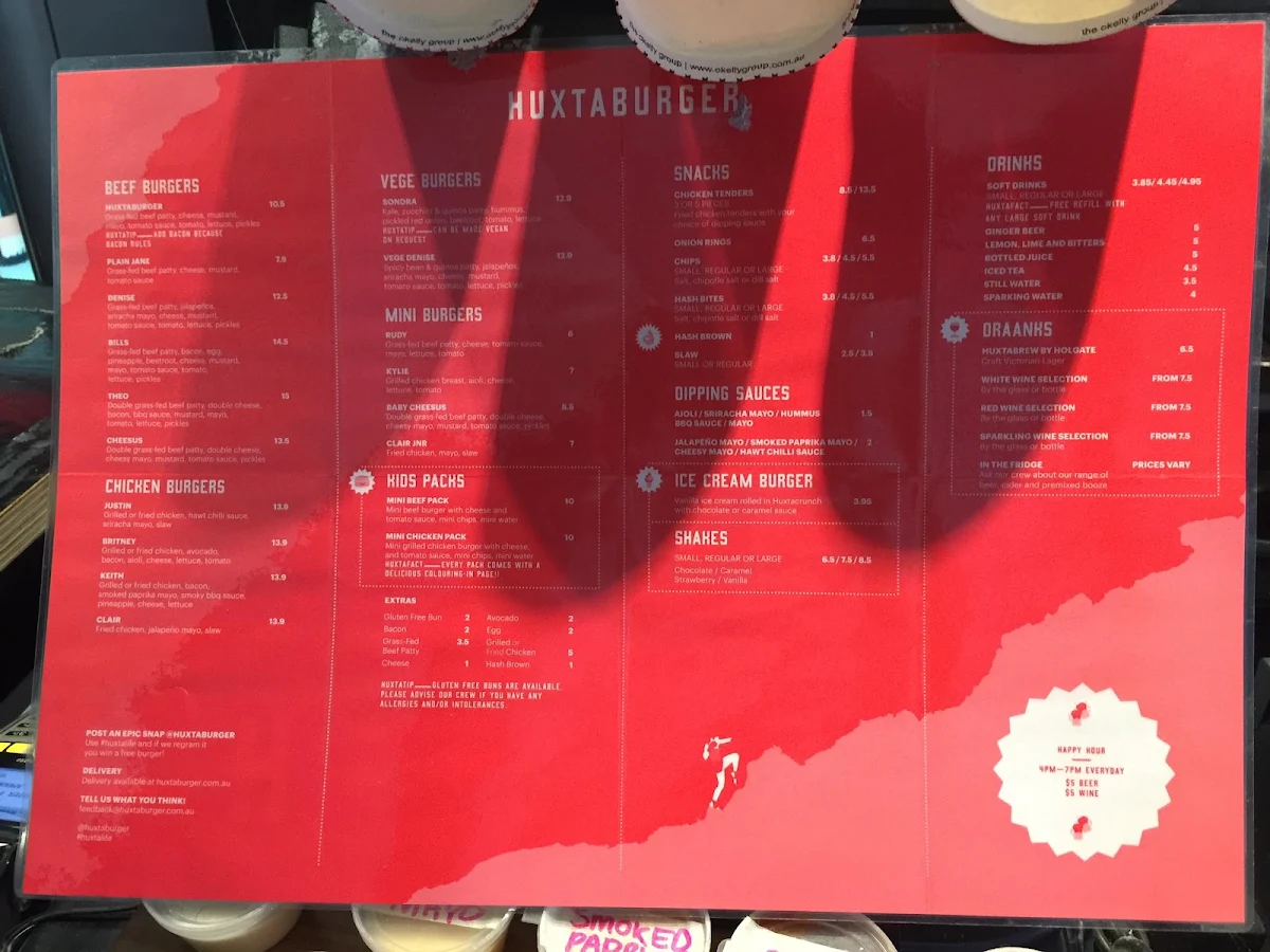 Menu, Huxtaburger Collingwood