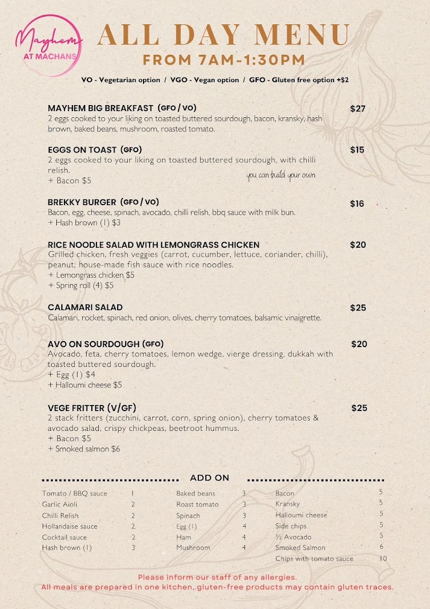 Menu, Mayhem At Machans