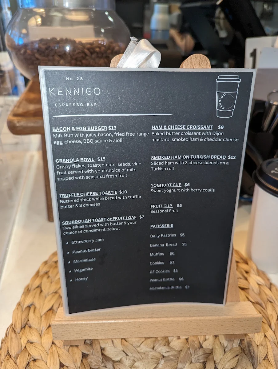 Menu, Kennigo Espresso Bar