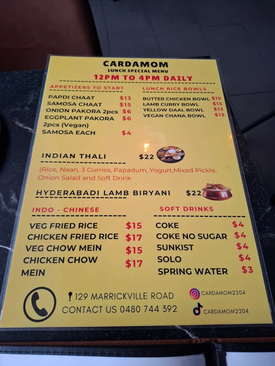 Menu, Cardamom Restaurant