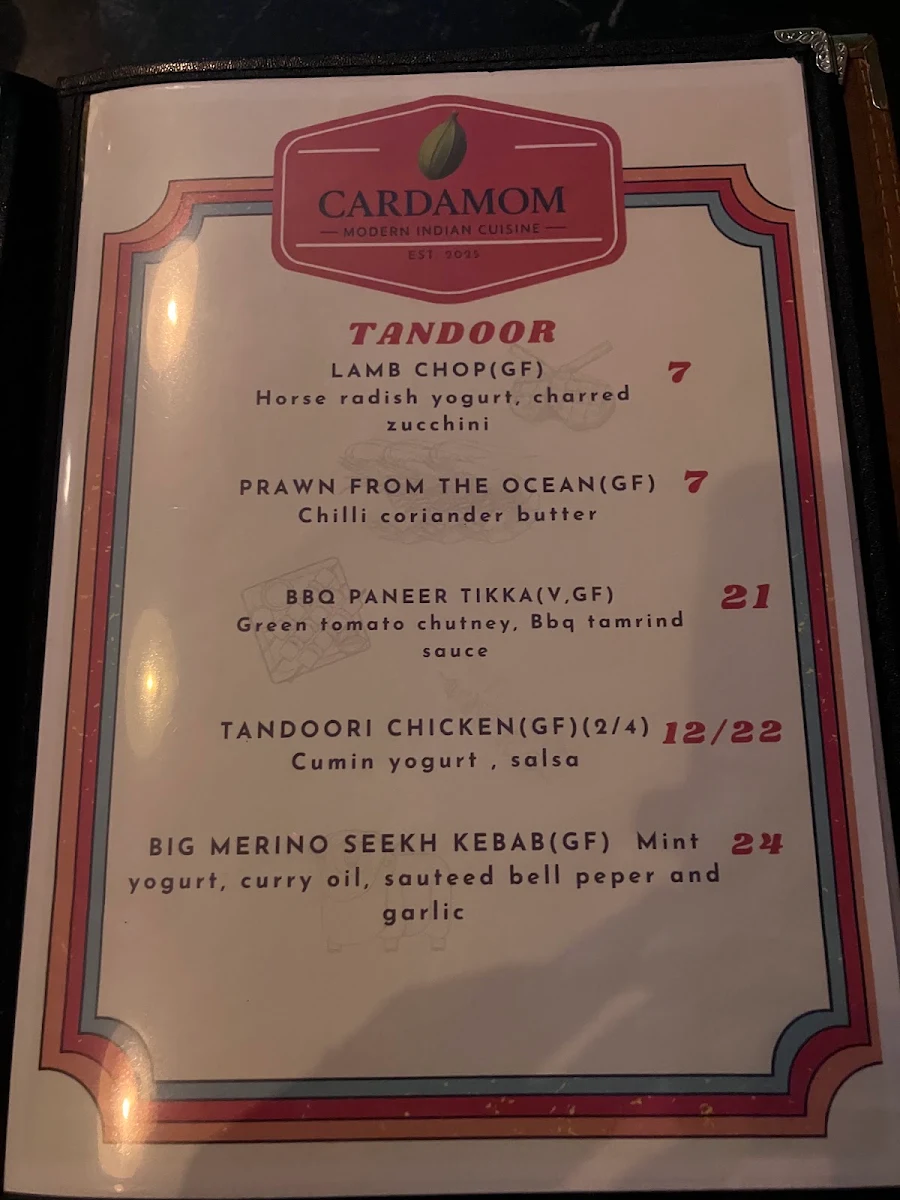 Menu, Cardamom Restaurant