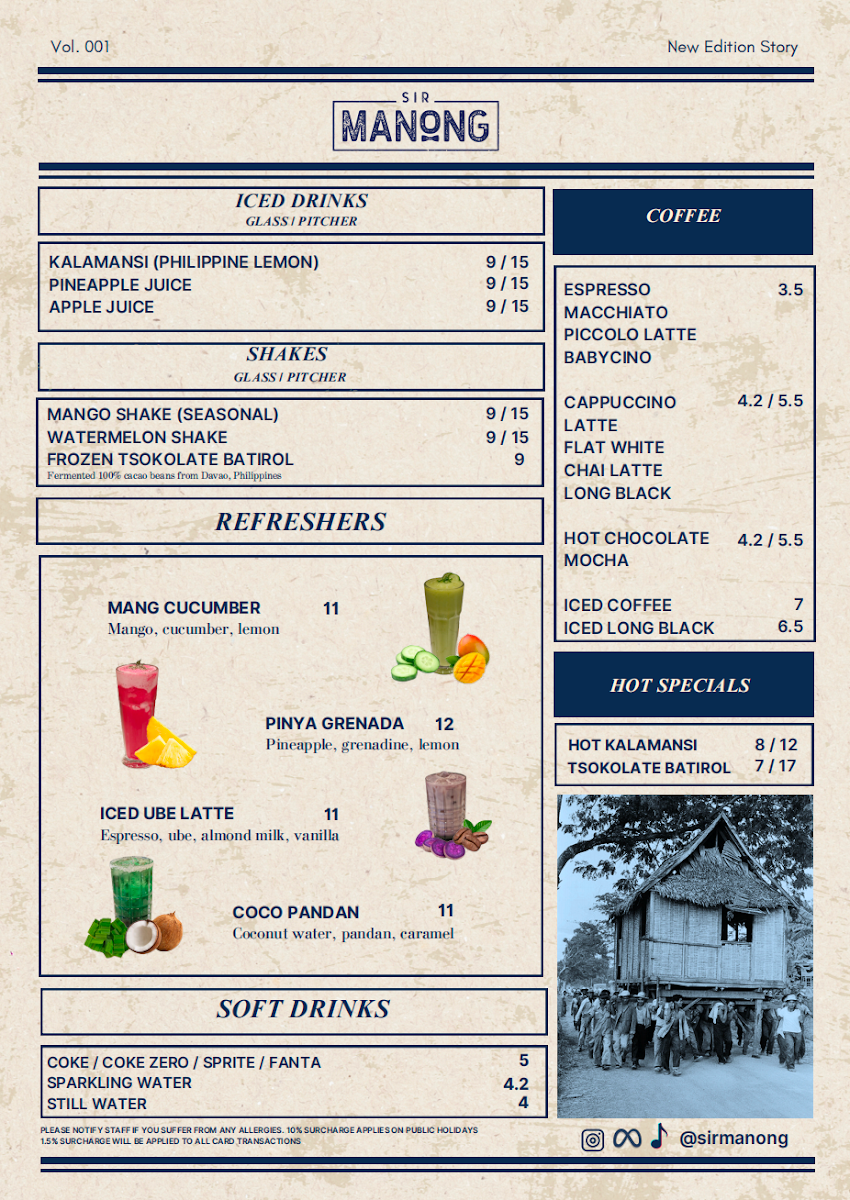 Menu, Sir Manong Chatswood Chase