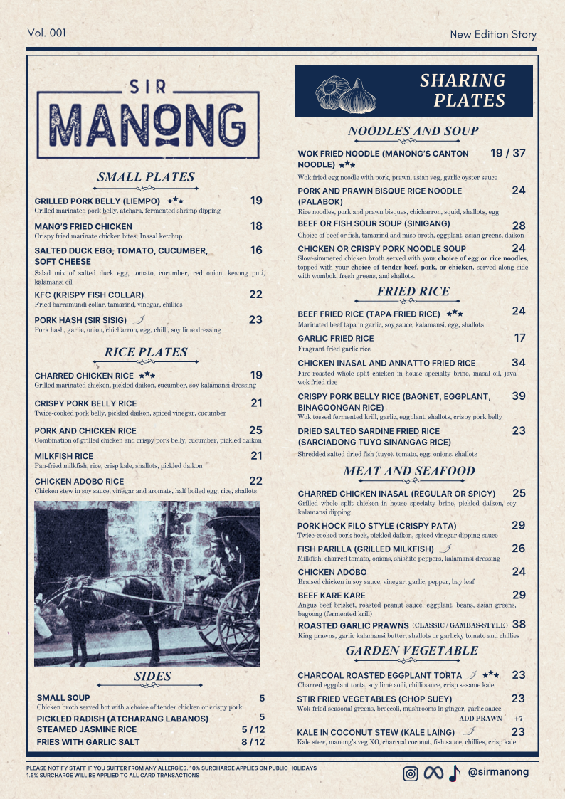 Menu, Sir Manong Chatswood Chase