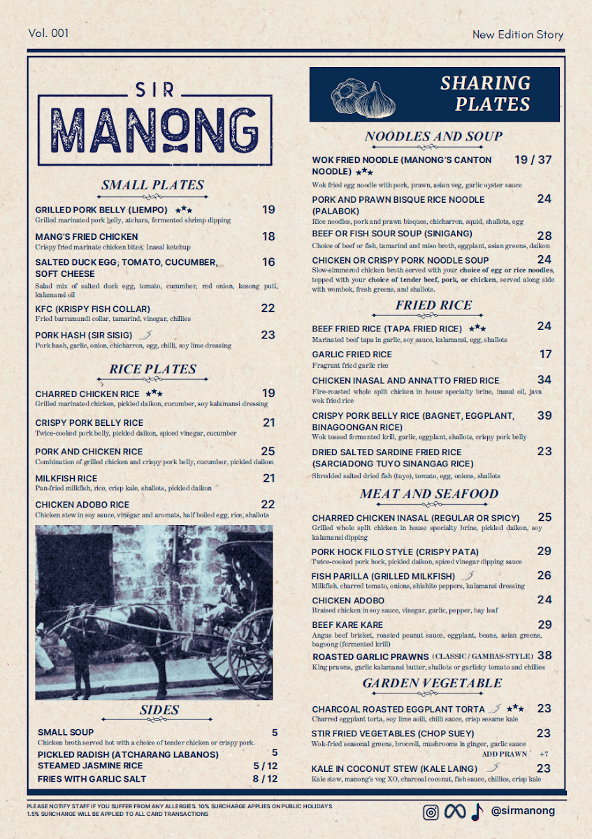 Menu, Sir Manong Chatswood Chase