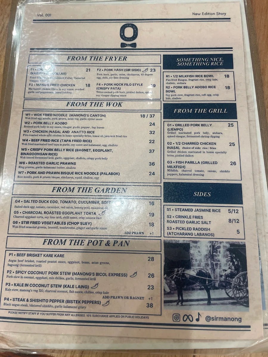 Menu, Sir Manong Chatswood Chase