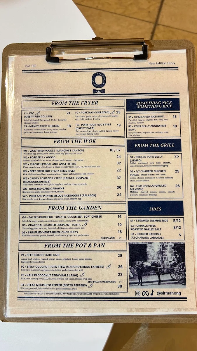 Menu, Sir Manong Chatswood Chase