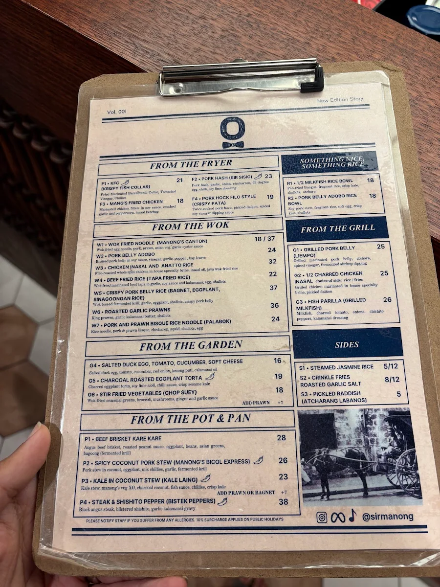 Menu, Sir Manong Chatswood Chase